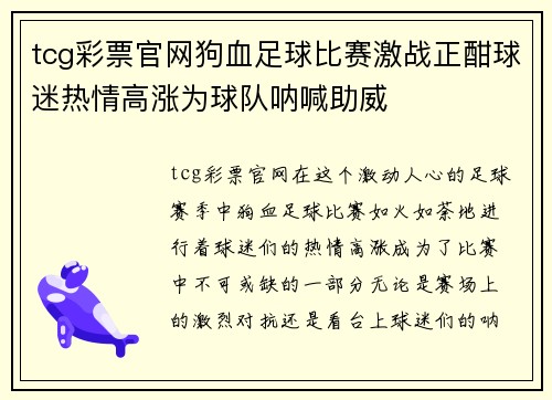 tcg彩票官网狗血足球比赛激战正酣球迷热情高涨为球队呐喊助威