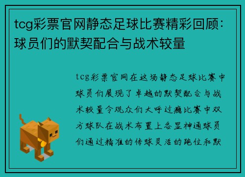 tcg彩票官网静态足球比赛精彩回顾：球员们的默契配合与战术较量